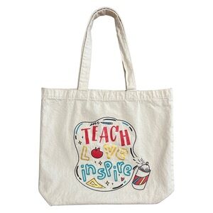 Elegant Park “Teach Love Inspire” Cotton Canvas Tote - Cream, Red, Gold, Blue